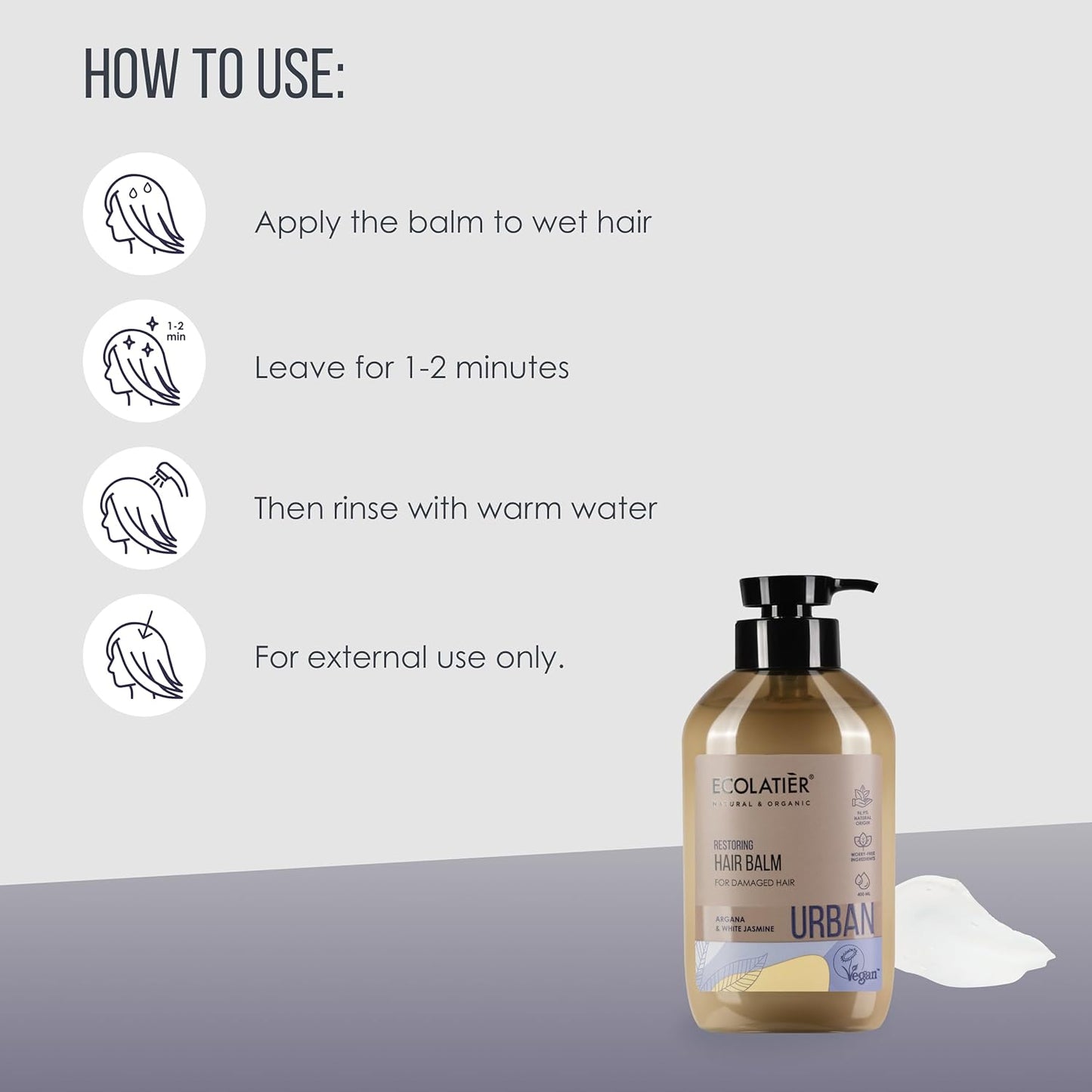Restoring Hair Balm ECOLATIER,URBAN Series - For Damaged Hair with Anti-Pollution Effect - Natural Ingredients for Radiant Shine and a Healthy Look - 13.5 Fl Oz