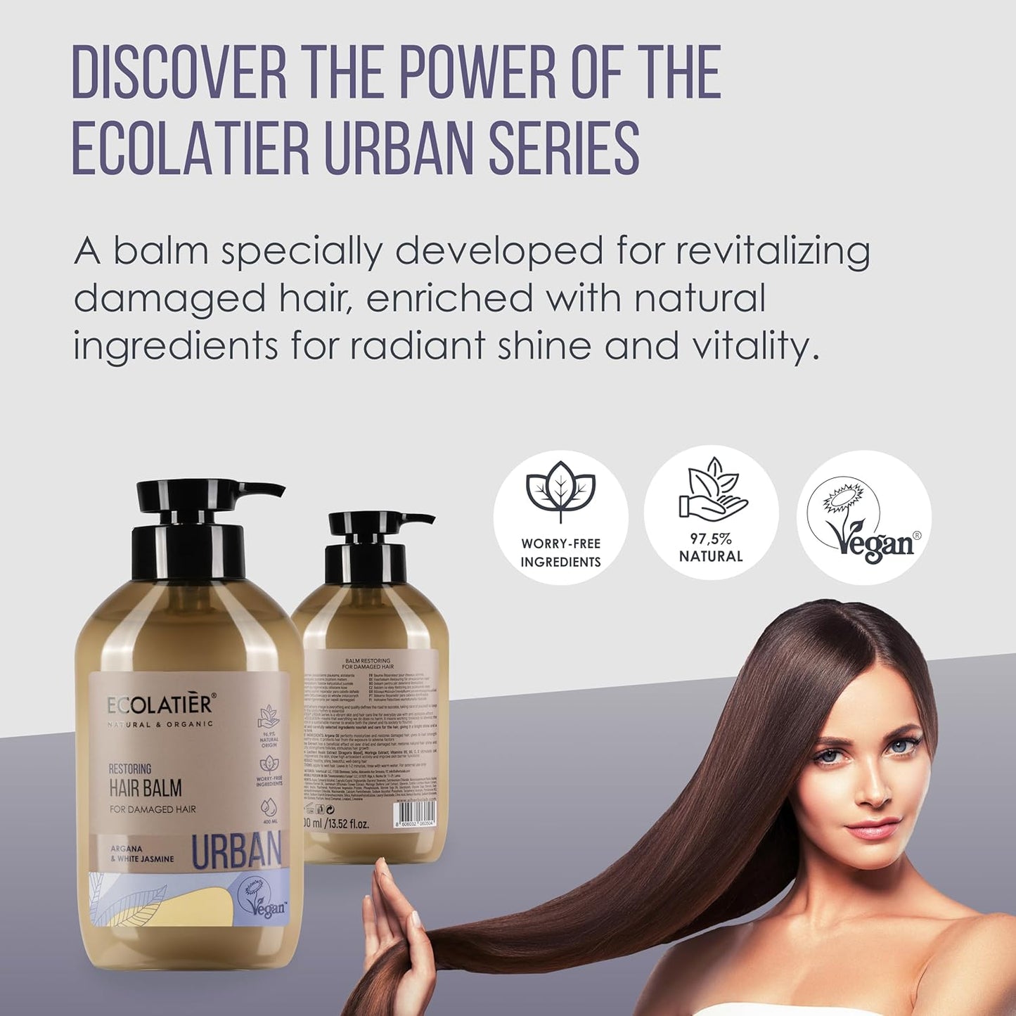 Restoring Hair Balm ECOLATIER,URBAN Series - For Damaged Hair with Anti-Pollution Effect - Natural Ingredients for Radiant Shine and a Healthy Look - 13.5 Fl Oz