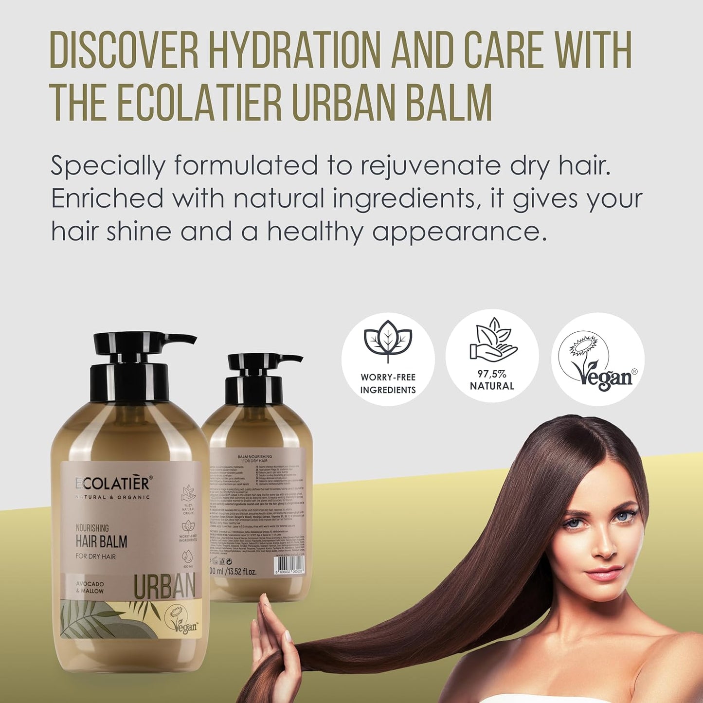 Nourishing Hair Balm for Dry Hair ECOLATIER, URBAN Series - Formulated with Natural Ingredients to Provide Care, Radiant Shine and Overall Health - 13.5 Fl Oz