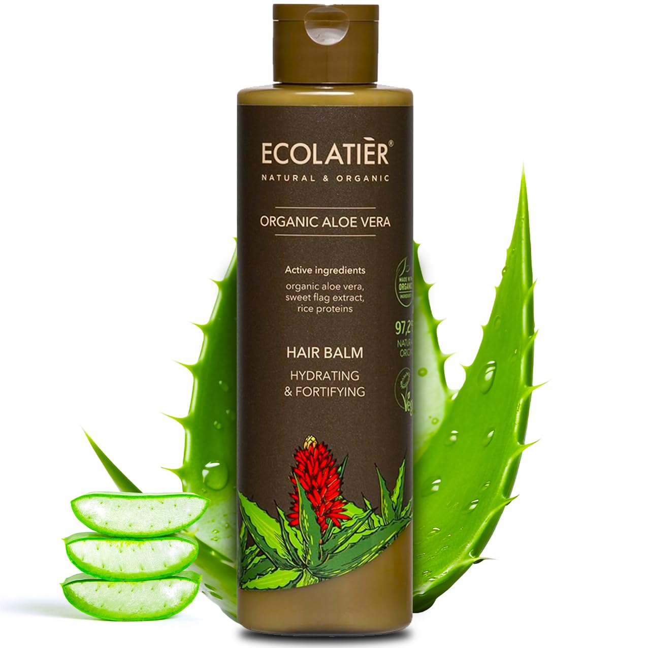 Moisturizing Hair Balm, Organic Aloe Vera hair conditioner, Hydration & Strength - ECOLATIER, 250ml - 97.2% Natural, Veganhair conditioner - Deep Conditioning Hair Mask For Healthier Hair 8.5 Fl Oz