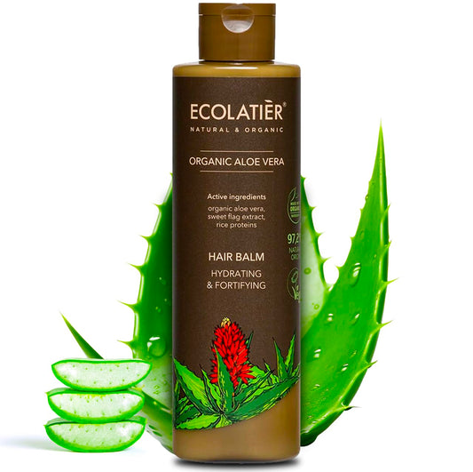 Moisturizing Hair Balm, Organic Aloe Vera hair conditioner, Hydration & Strength - ECOLATIER, 250ml - 97.2% Natural, Veganhair conditioner - Deep Conditioning Hair Mask For Healthier Hair 8.5 Fl Oz