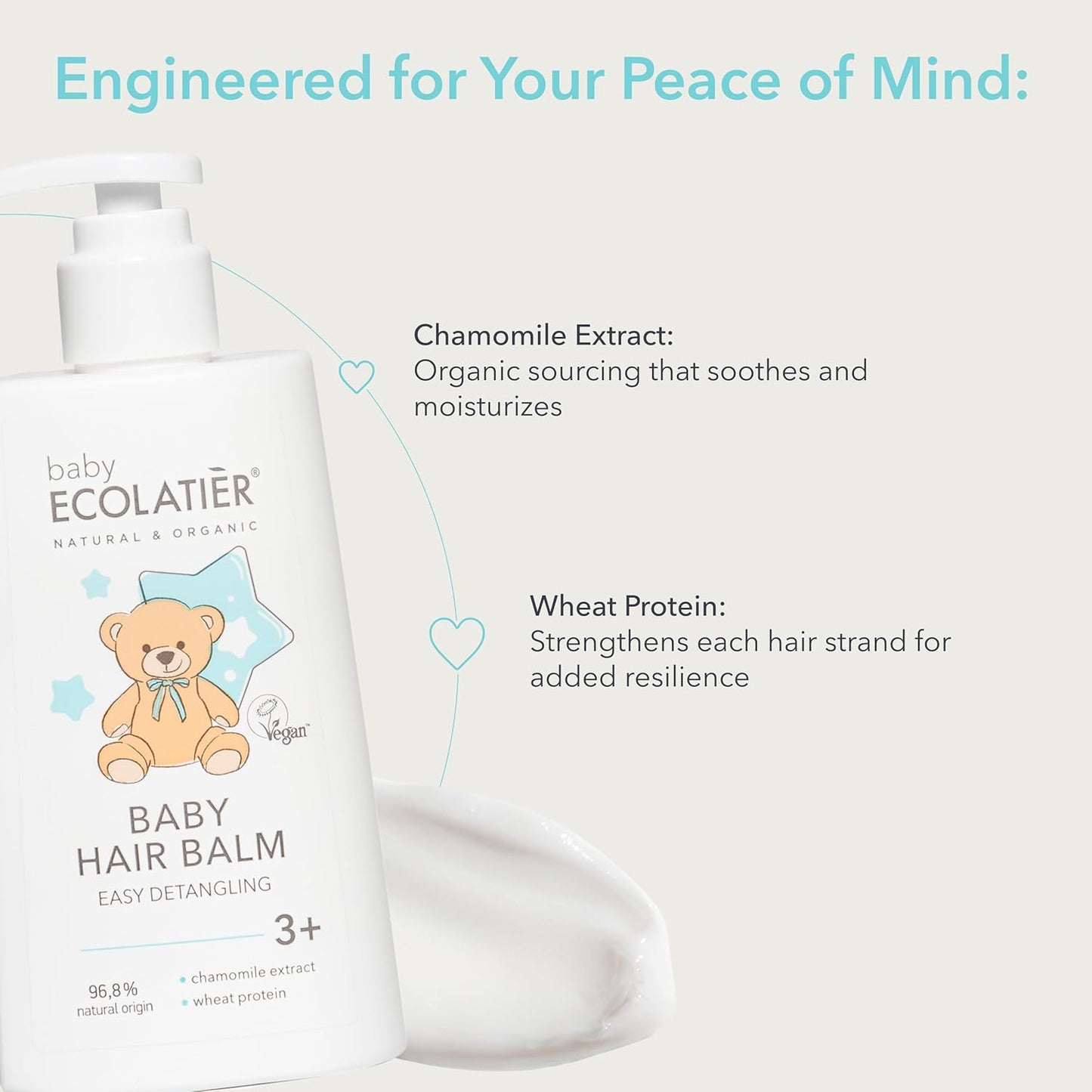 Nourishing Baby Hair Balm Conditioner for Easy Detangling 3+, 250ml - With Chamomile & Wheat Protein, 96.8% Natural, Vegan Baby Conditioner - Softens and Nourishes Delicate Hair - 8.5 Fl Oz