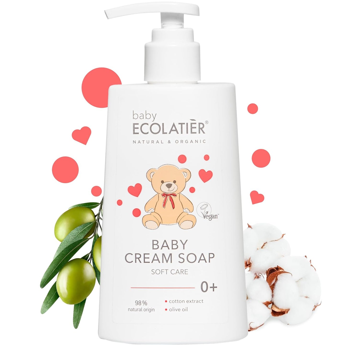 Gentle Baby Cream Soap for Soft and Caring Cleanse, 250ml - With Olive Oil & Cotton Extract, 98% Natural, Vegan kids body wash - Delicate Skin Nourishment - 8.5 Fl Oz