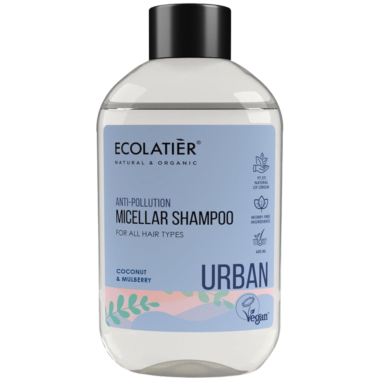 Advanced Micellar Anti-Pollution Shampoo ECOLATIER, URBAN Series - Ideal for All Hair Types, Provides Gentle Cleansing & Environmental Protection - 20.3 Fl Oz