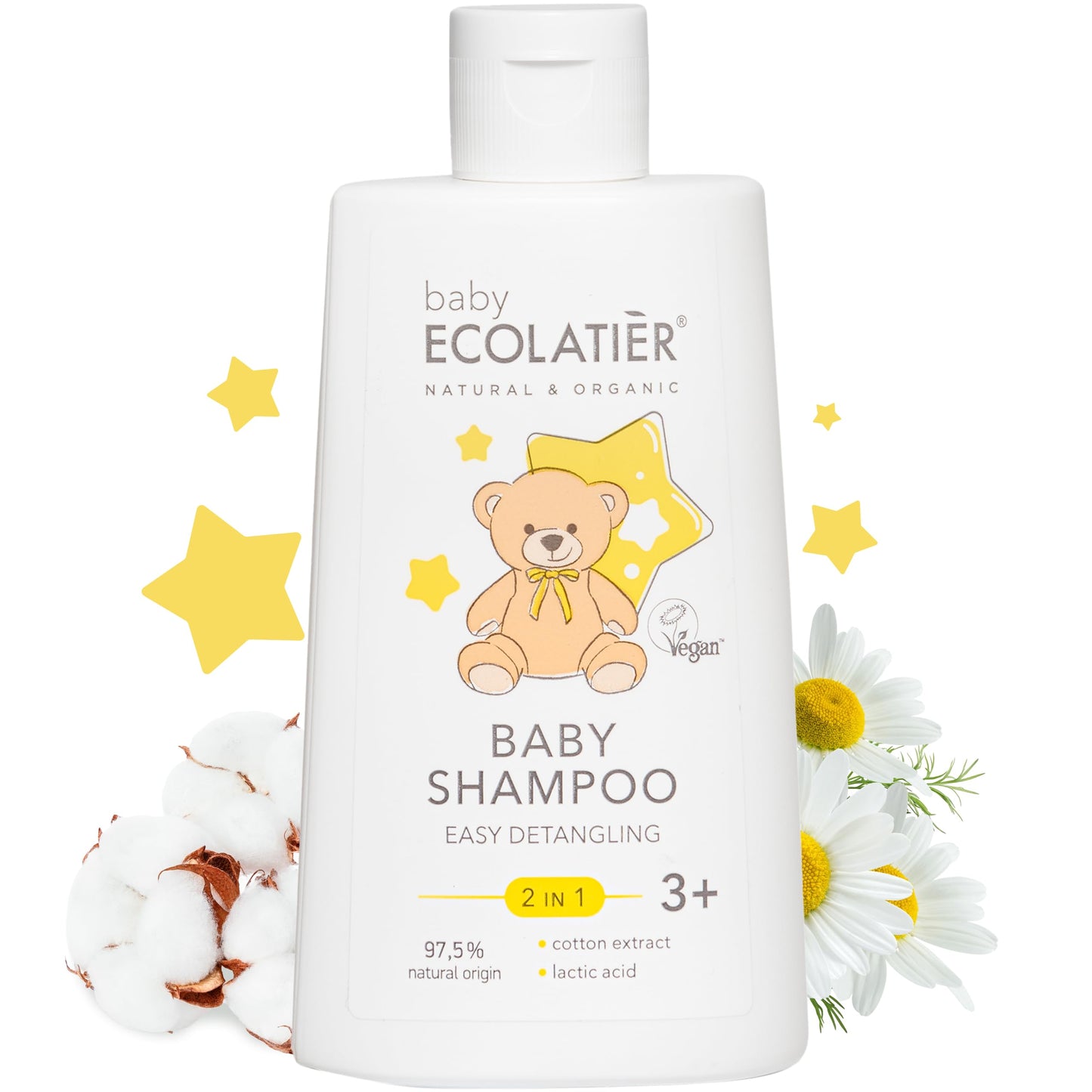 Baby Shampoo & Body Wash 2-in-1 Gentle, Hypoallergenic, and Tear-Free kids shampoo - Cotton Extract& Lactic Acid for Easy Detangling - Kids shampoo and conditioner 3+ - 8.5 Fl Oz