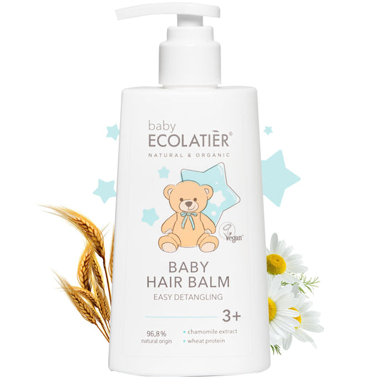 Nourishing Baby Hair Balm Conditioner for Easy Detangling 3+, 250ml - With Chamomile & Wheat Protein, 96.8% Natural, Vegan Baby Conditioner - Softens and Nourishes Delicate Hair - 8.5 Fl Oz