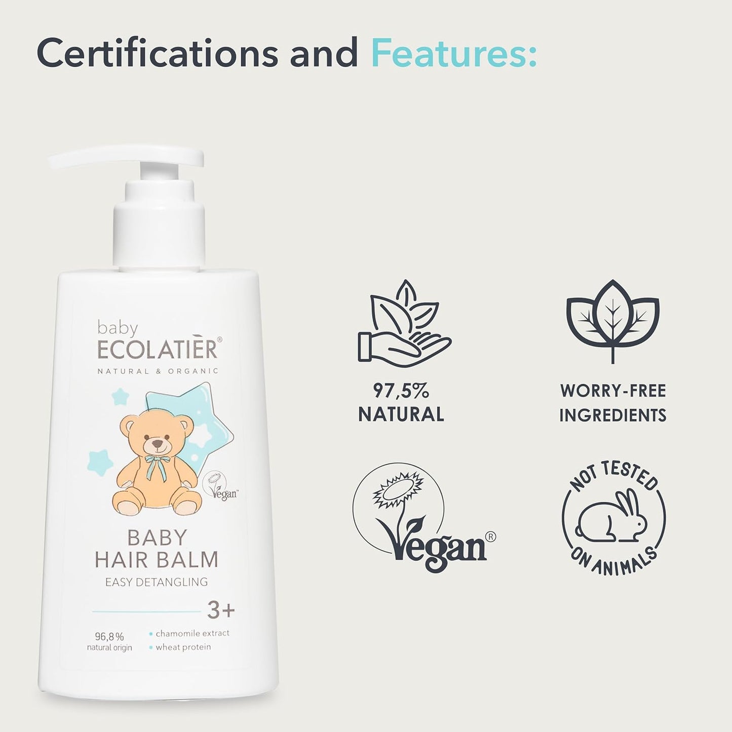 Nourishing Baby Hair Balm Conditioner for Easy Detangling 3+, 250ml - With Chamomile & Wheat Protein, 96.8% Natural, Vegan Baby Conditioner - Softens and Nourishes Delicate Hair - 8.5 Fl Oz