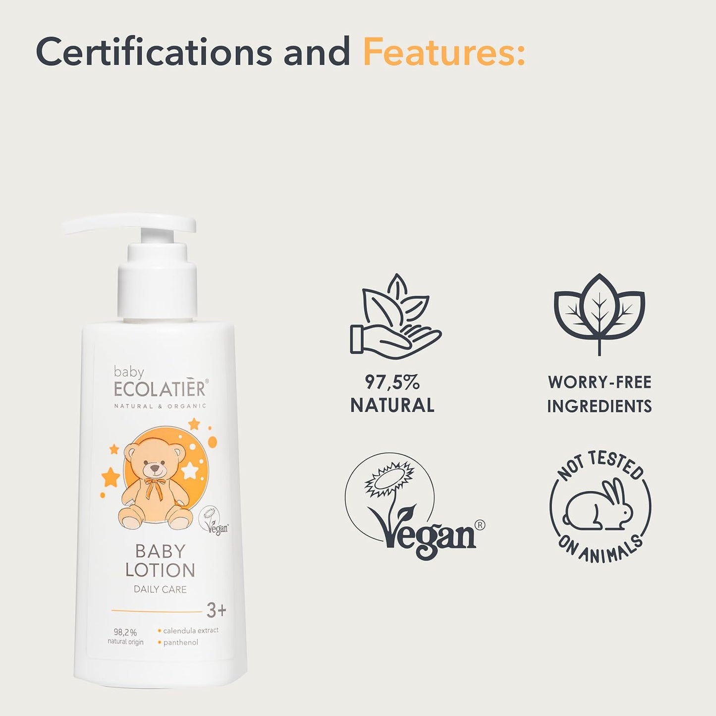 Moisturizing Baby Lotion for Daily Care, Suitable for 3+, 150ml - Calendula Extract & Panthenol, 98.2% Natural, Vegan baby lotion for newborn - Protects and Hydrates - 5.1 Fl Oz