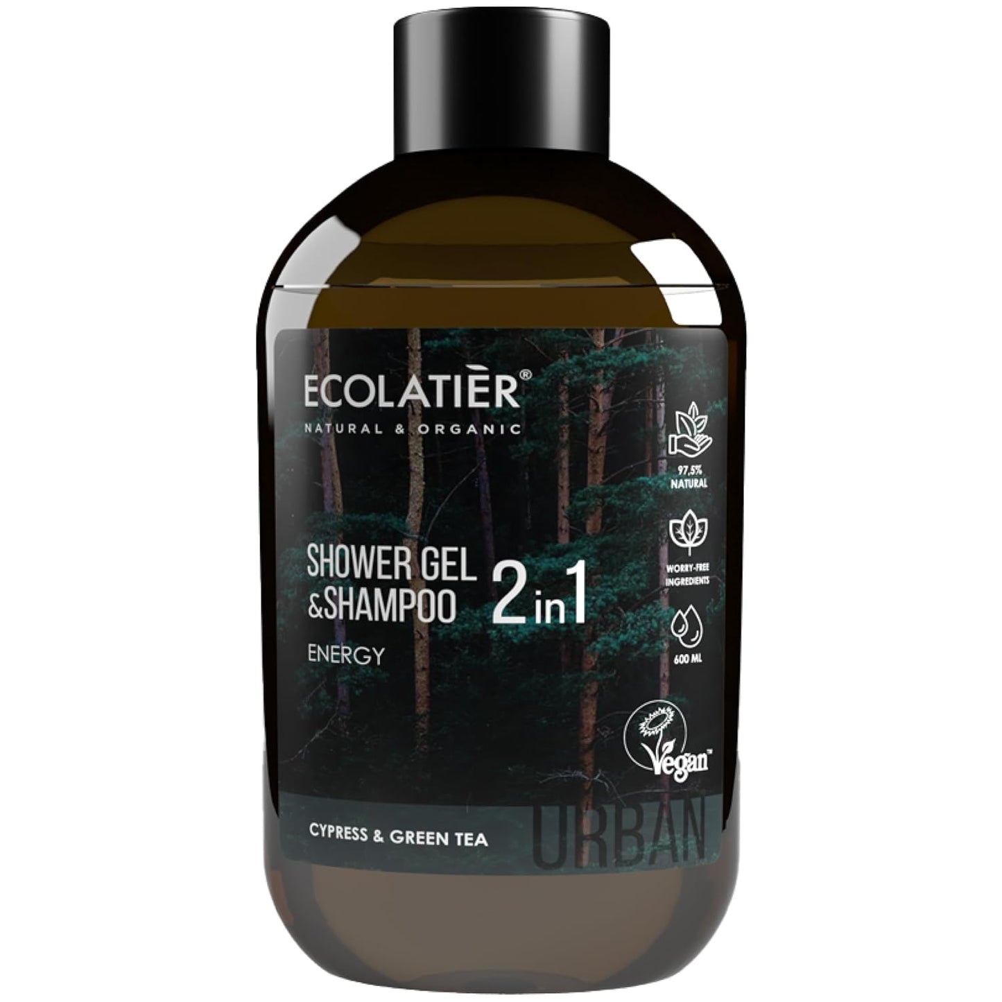 Shower Gel & Shampoo 2 in 1 Energy - ECOLATIER, URBAN Series - Refreshing & Revitalizing Formula, Comprehensive Body & Hair Cleansing, Green Tea Extract - 20.3 Fl Oz