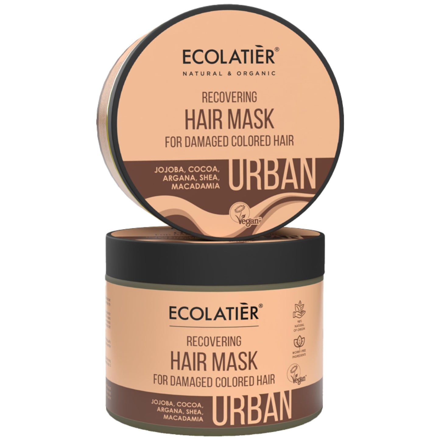 Recovering Hair Mask for Colored ECOLATIER, Damaged Hair, URBAN Series - Enriched with Nutrients for Restoring Smoothness & Shine, For Treated Hair - 12.9 Fl Oz