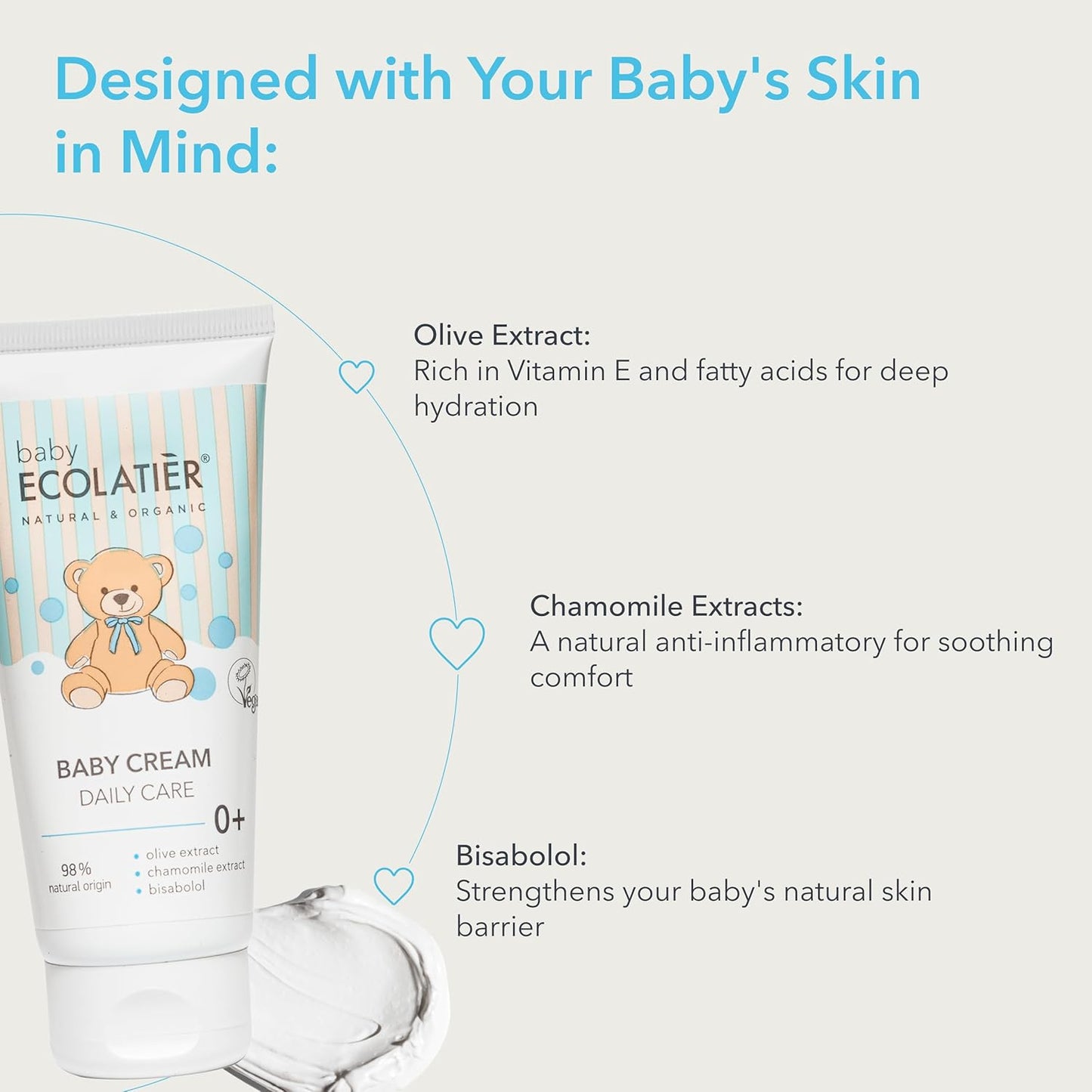 Protective Baby Daily Care Cream, 100ml - Olive & Chamomile Extracts with Bisabolol, 98% Natural, Vegan Baby Moisturizer - Hydrates, and Supports Healthy Skin - 3.4 Fl Oz