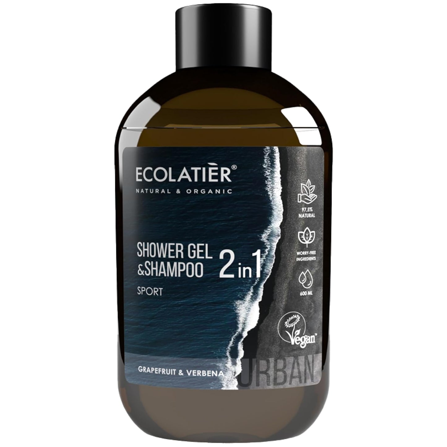 Invigorating 2 in 1 Sport Shower Gel & Shampoo ECOLATIER, URBAN Series - Formulated for Active Individuals, Invigorating Care for an Energized Start - 20.3 Fl Oz