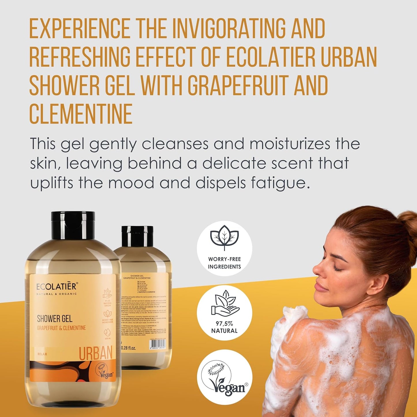 Grapefruit & Clementine Revitalizing Shower Gel ECOLATIER, URBAN Series - Enriched with Natural Extracts for an Unmatched Revitalizing Freshness Experience - 20.3 Fl Oz