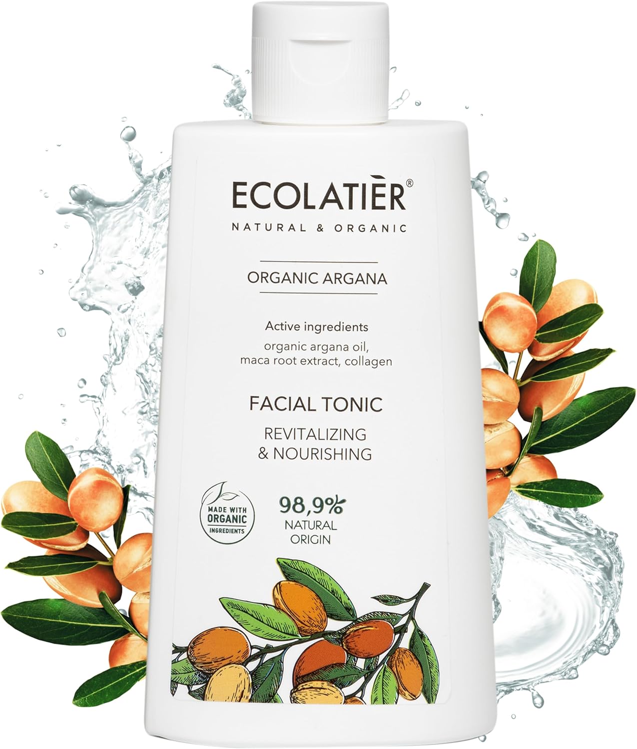 Revitalizing & Nourishing Facial Toner with Organic Argana, 250ml - 98.9% Natural, Enriched with Lactic Acid & Allantoin for Radiant Skin - 8.5 Fl Oz