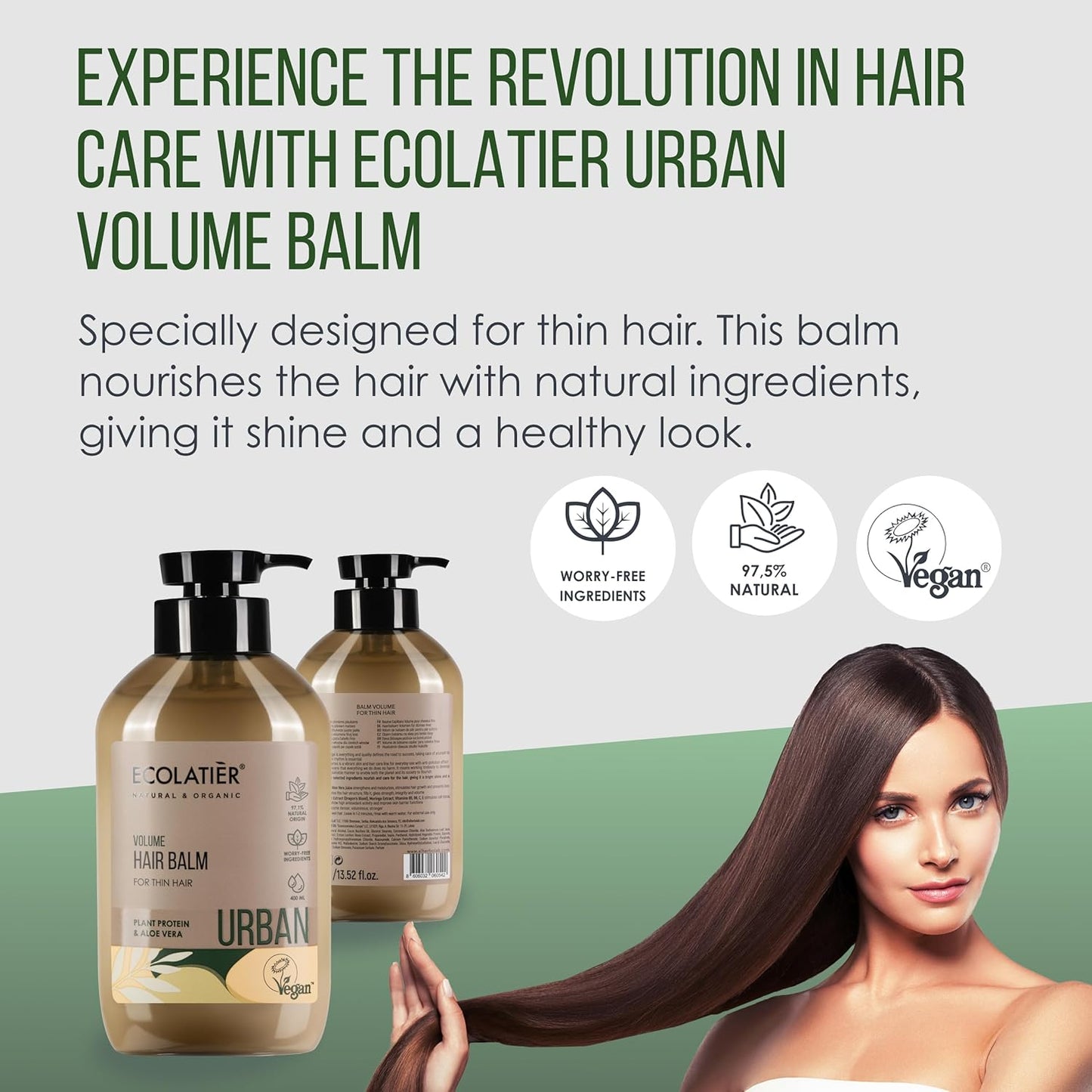 Volume Boosting Hair Balm for Fine Hair ECOLATIER, URBAN Series - Crafted with Anti-Pollution Benefits for Amplifying Natural Shine & Strengthening Hair - 13.5 Fl Oz