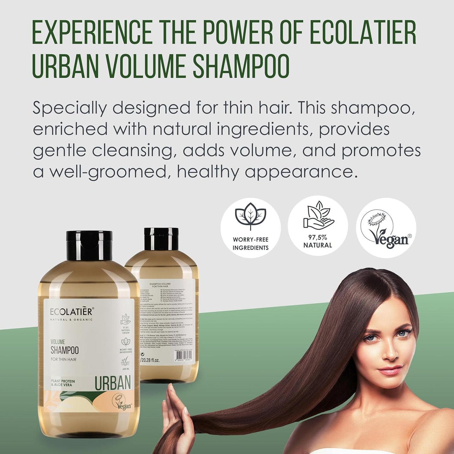 Enhanced Volume Shampoo for Fine Hair ECOLATIER, URBAN Series - Expertly Designed to Boost Fullness & Promote a Healthy Look with Rich Natural Ingredients - 20.3 Fl Oz