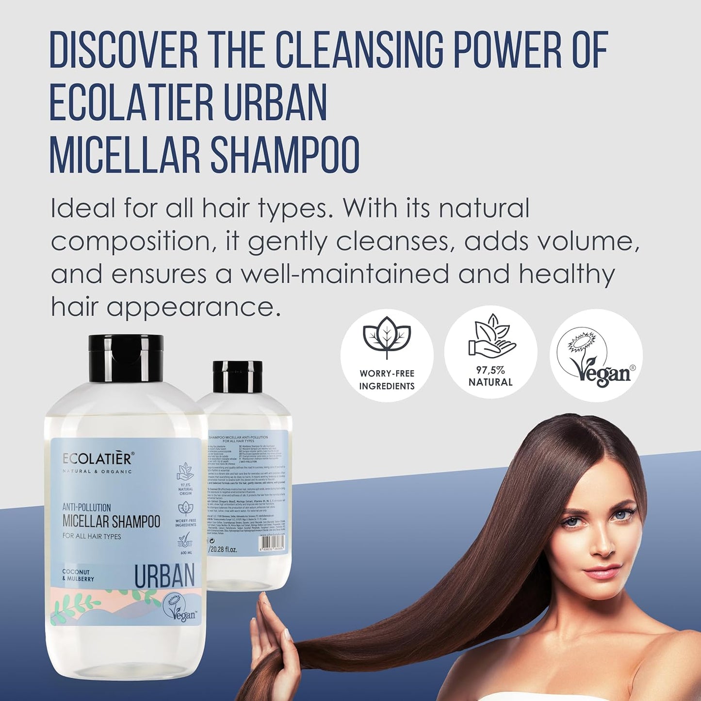 Advanced Micellar Anti-Pollution Shampoo ECOLATIER, URBAN Series - Ideal for All Hair Types, Provides Gentle Cleansing & Environmental Protection - 20.3 Fl Oz