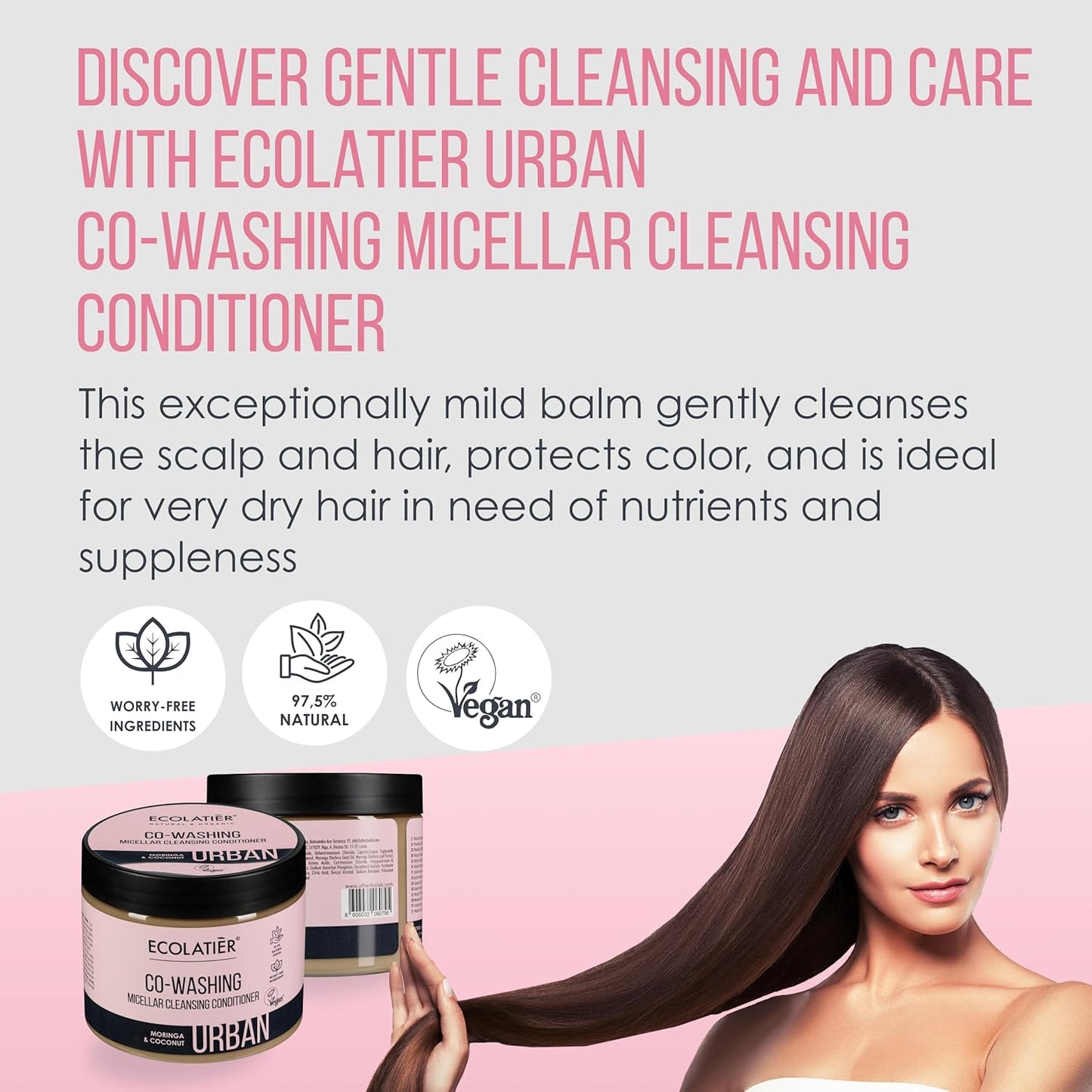 Co-Washing Micellar Cleansing Conditioner ECOLATIER®, URBAN Series - Specially Formulated for Gentle Care and Protection, Ideal for Dry Hair Types - 12.9 Fl Oz