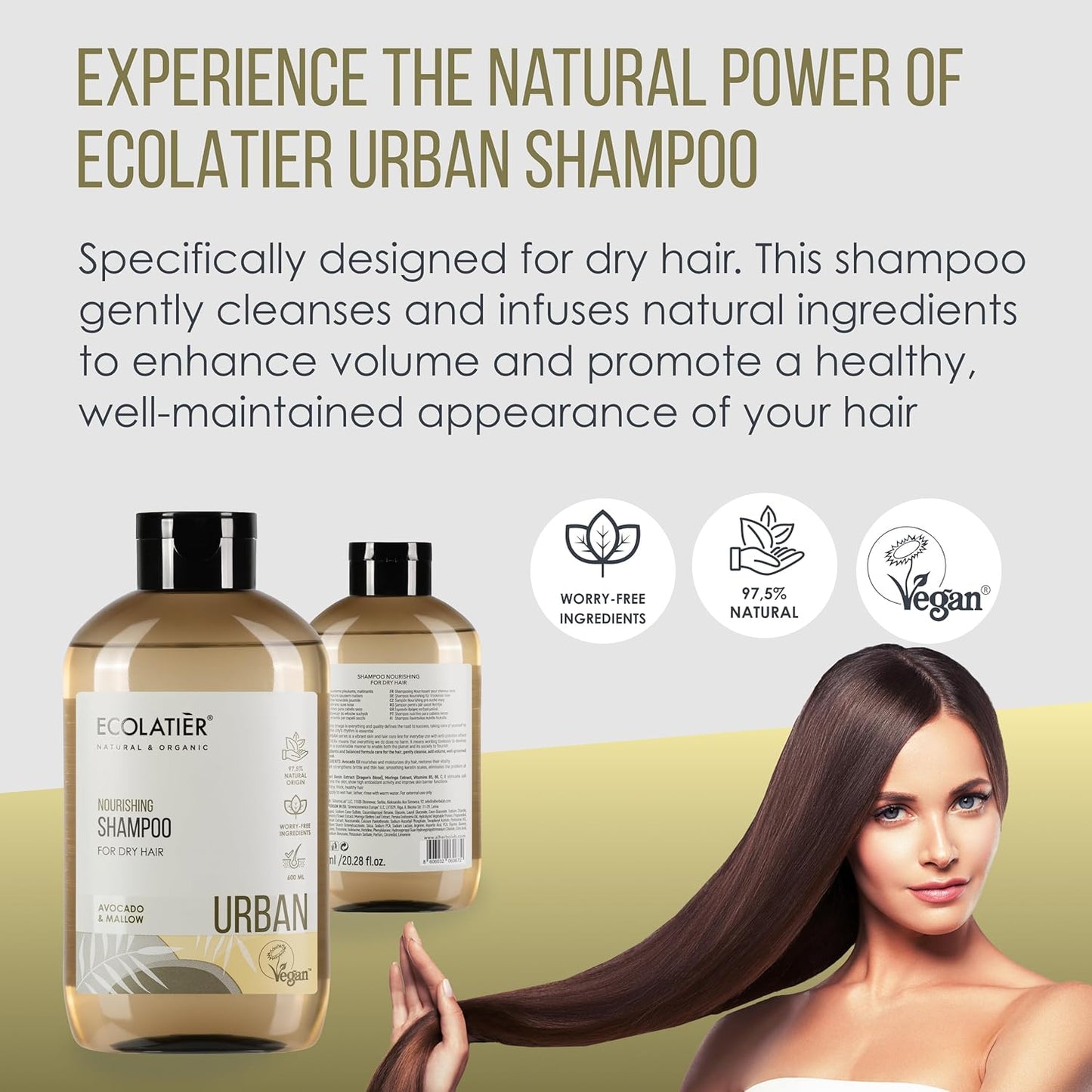 Deep Nourishment Shampoo for Dry Hair ECOLATIER, URBAN Series - Offers Superior Moisture & Care with a Perfectly Balanced Hydration Formula, Avocado Oil - 20.3 Fl Oz