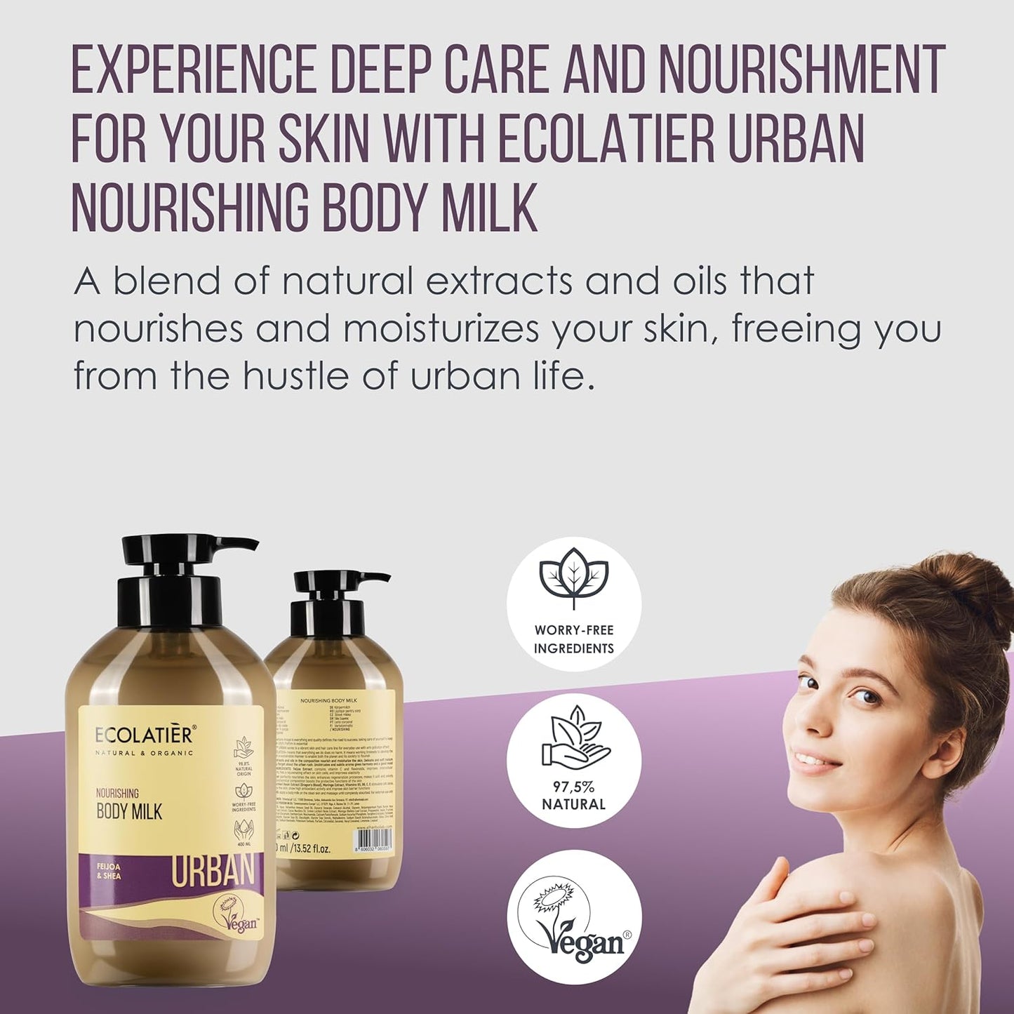 Rich Nourishing Body Milk ECOLATIER, URBAN Series - Deeply Hydrates and Provides a Natural Glow to the Skin, Shea Butter, Dragon’s Blood, Feijoa Extract - 13.5 Fl Oz