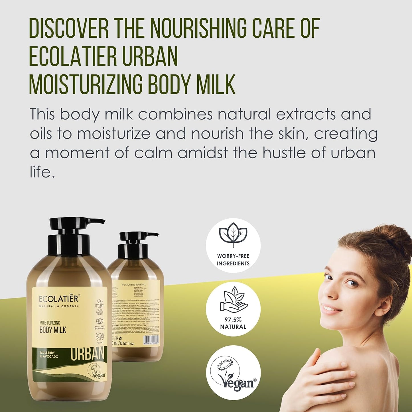 Hydrating Body Milk ECOLATIER, URBAN Series - Enriched with Natural Extracts, This Formula Nourishes & Softens Skin, Enhancing Its Texture and Appearance - 13.5 Fl Oz