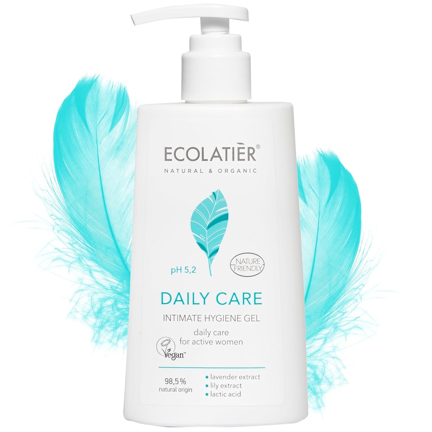 Daily Care Intimate Hygiene Gel, 250ml - Vegan, 98% Natural - pH Balanced, Ideal for Active Young Women - Supports Daily Intimate Wellness and Feminine Care - Ecolatier - 8.5 Fl Oz